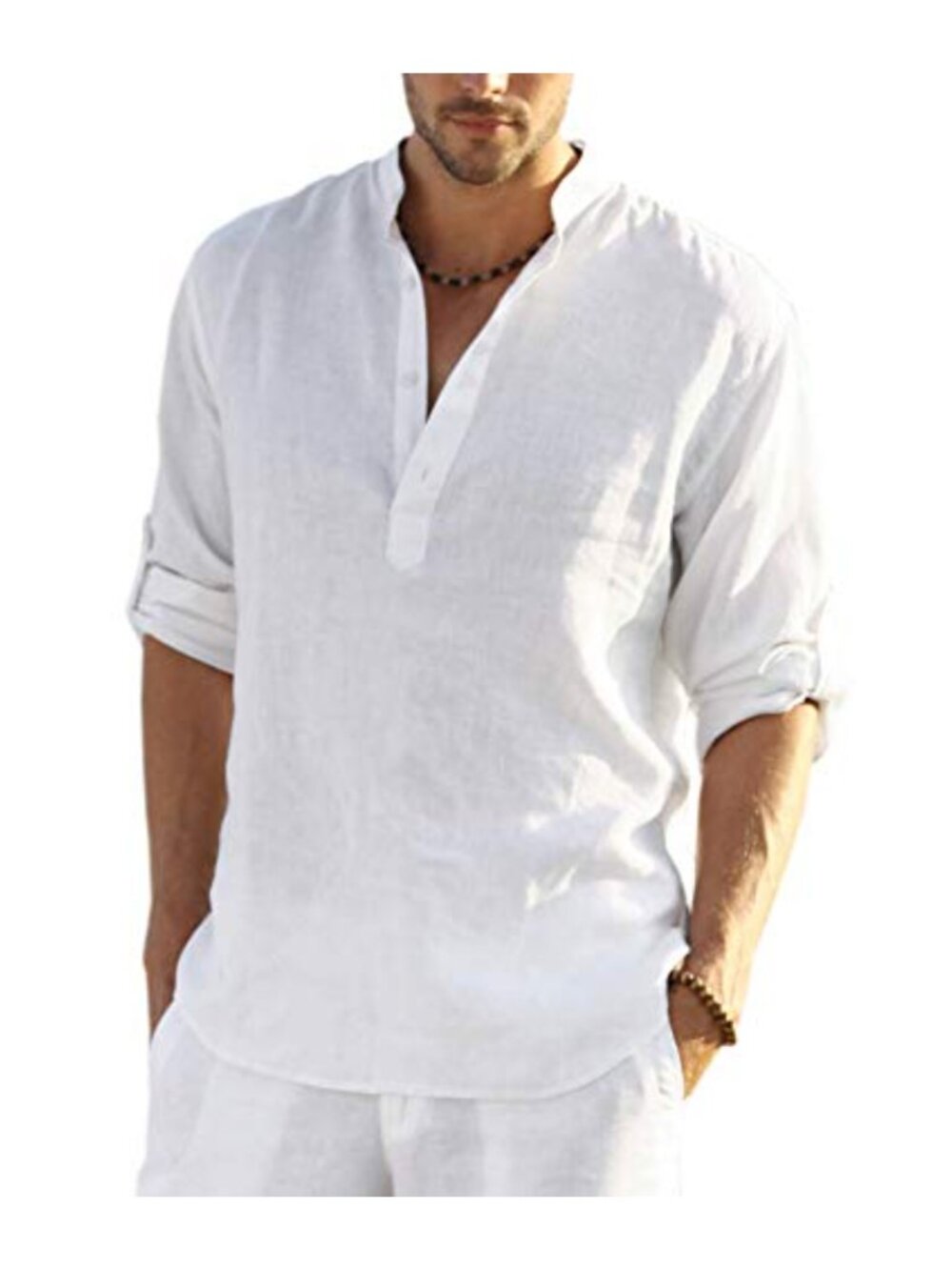 Cotton Linen Long Sleeve Henley Shirt Casual Beach T-Shirt